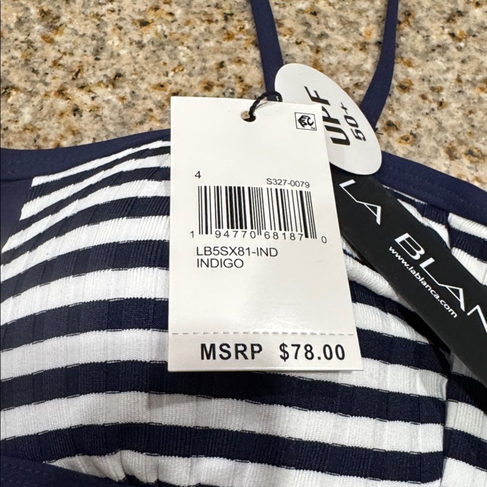 La Blanca Women's Bandeau Bikini Swimsuit Top Indigo Set Sail Blue White 4 NWT - Picture 7 of 11